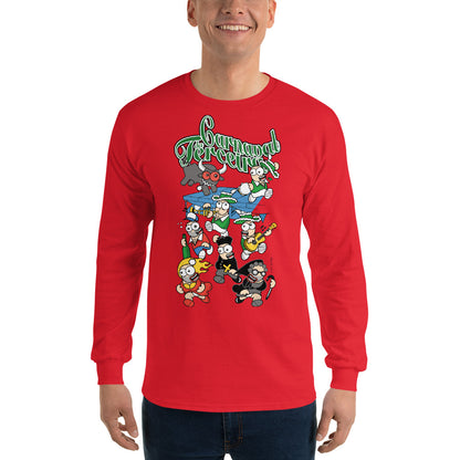 Azorean Carnival long sleeve shirt featuring colorful bailinhos design in red