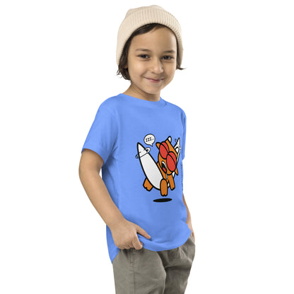 Toddler Azores T-Shirt - Quim Quim Sesta Surfing Cartoon Design in blue for kids