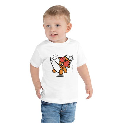 Toddler Azores T-Shirt - Quim Quim Sesta Surfing Cartoon Design in white