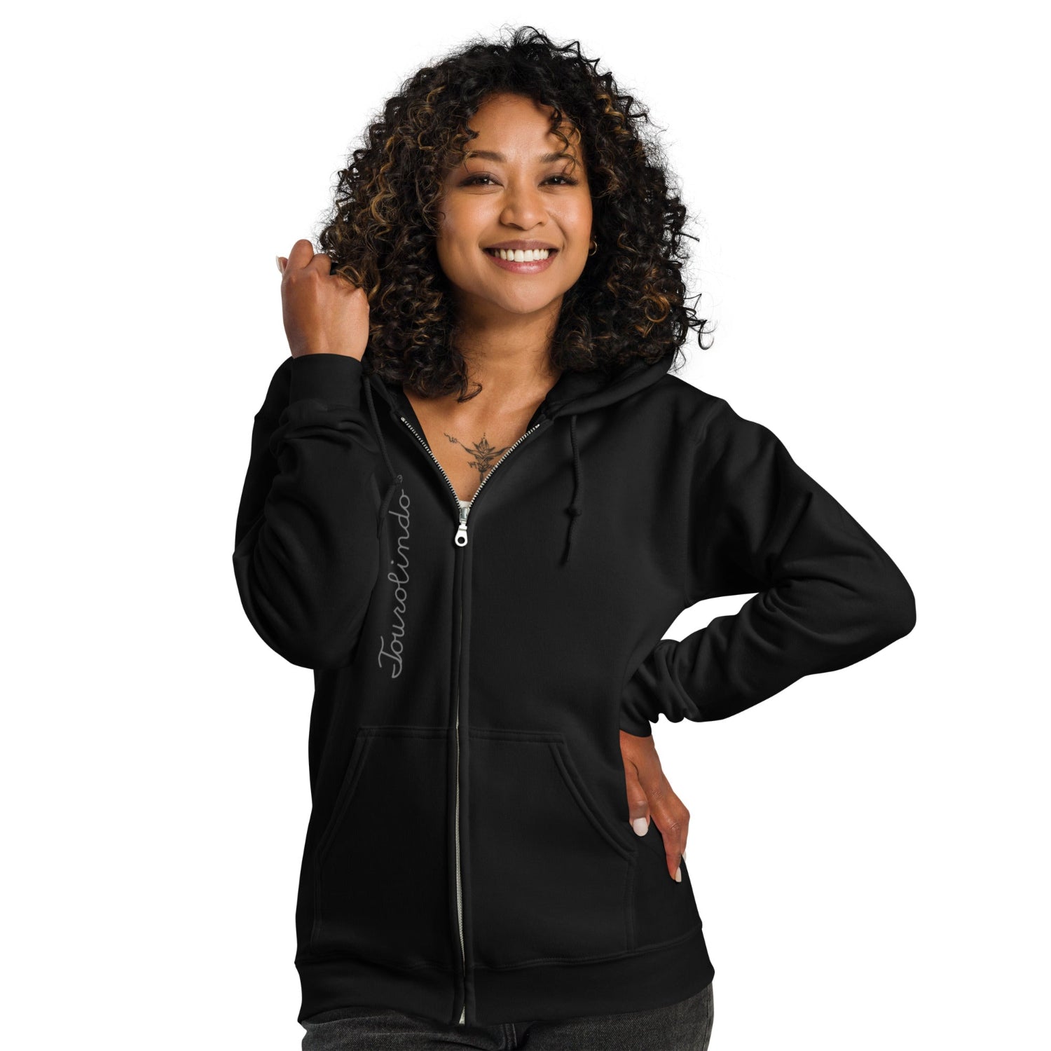 Black unisex zip hoodie inspired by whale watching in the Azores, featuring a soft fleece lining and durable metal zipper