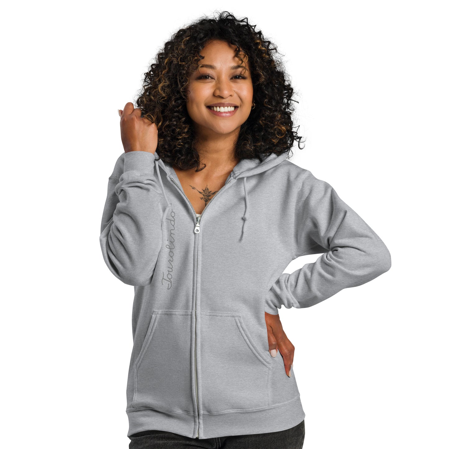 Light grey unisex zip hoodie inspired by whale watching in the Azores, featuring a soft fleece lining and durable metal zipper