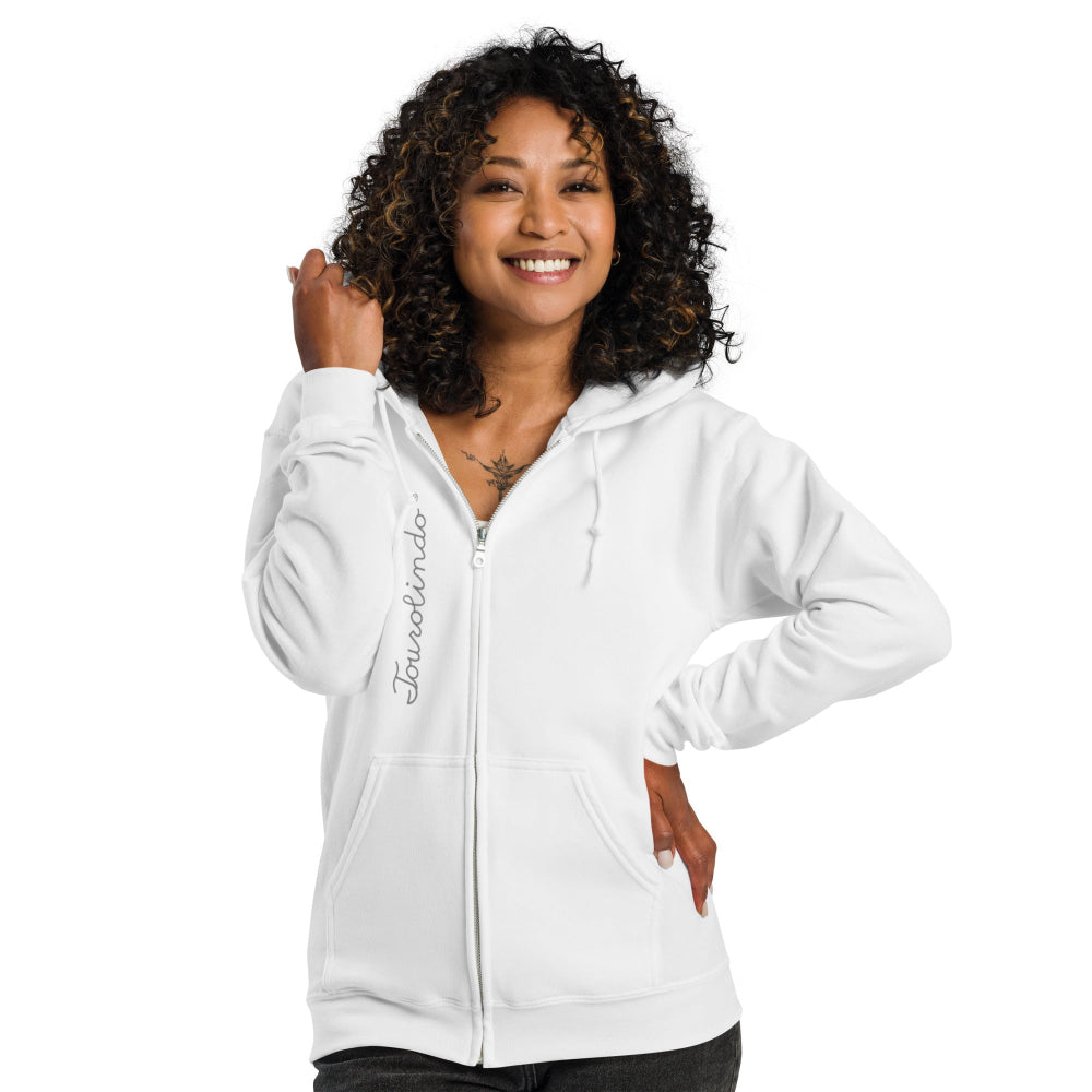 White unisex zip hoodie inspired by whale watching in the Azores, featuring a soft fleece lining and durable metal zipper